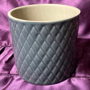 Ceramic Planter Pot BORRALHEIRA, Portugal Diamond Pattern Blue Glaze FAIR